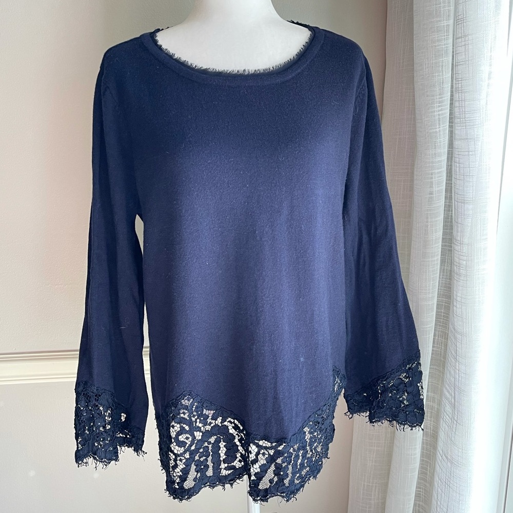 Soft Surroundings Lace Trimmed Navy Tunic Sweater